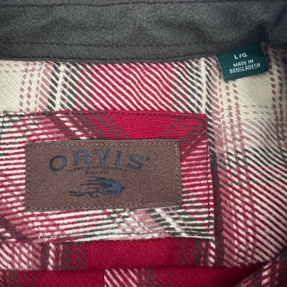 ORVIS Red and Tan Plaid Flannel Shacket Shirt Size Large - Picture 7 of 11